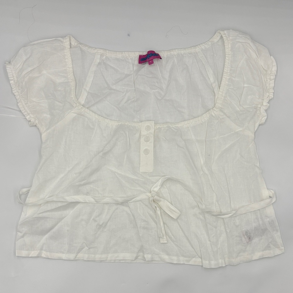 Edikted Eliora Puff Sleeve Crop Top in White